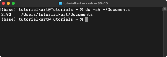 Check Disk Space in Mac Terminal using du command